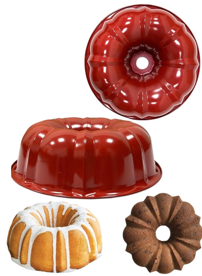 Fluted Bundt Cake Pan – 24cm Red Non-Stick Baking Tray with Easy Release & Quick Clean - Image 1